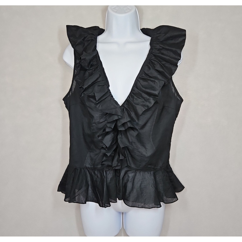 Lauren Ralph Lauren Womens Black Ruffle Front Sleeveless Blouse Size 8